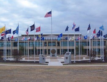 Flags at a memorial at Lackland Air Force Base in San Antonio, TX