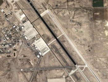 Aerial view of the runways and buildings at NAS Fallon Navy Base in Fallon, NV
