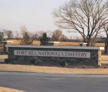 Brick welcome sign at Fort Sill National Cemetery