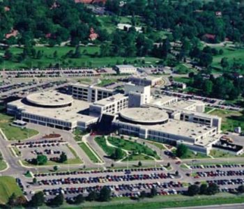 Aerial view of HQAFMC Building at Wright Patterson Air Force Base in OH