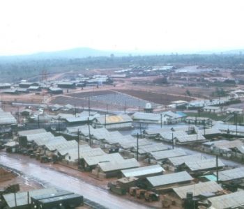 Aerial view of the barracks and biuldings at Camp Eagle Army Base in South Korea