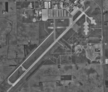 A vintage aerial photo of runways at Grissom Air Reserve Base Air Force in Kokomo, IN
