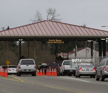Cars entering the Fort Lewis main gate