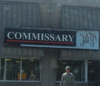 Soldier carrying groceries while leaving Fort Polk Commissary