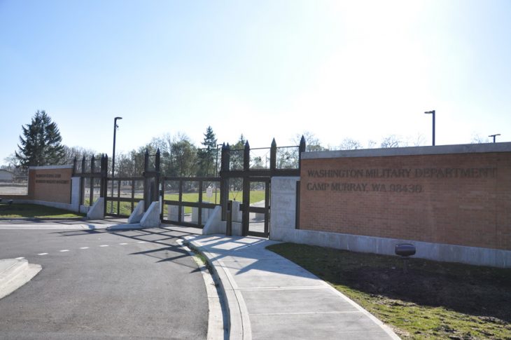 Front gate at Camp Murray Army Base in Tacoma, WA